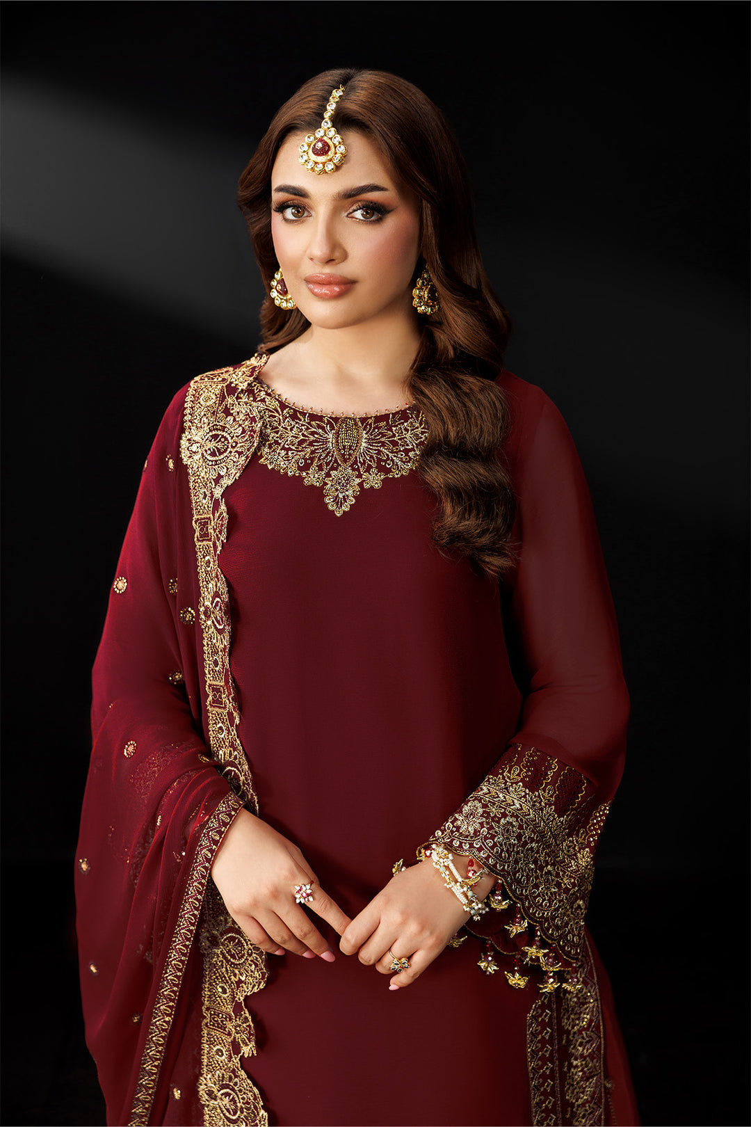 Alizeh AF-DUA-3035 Style — Mairaz Marsala Three-Piece Suit