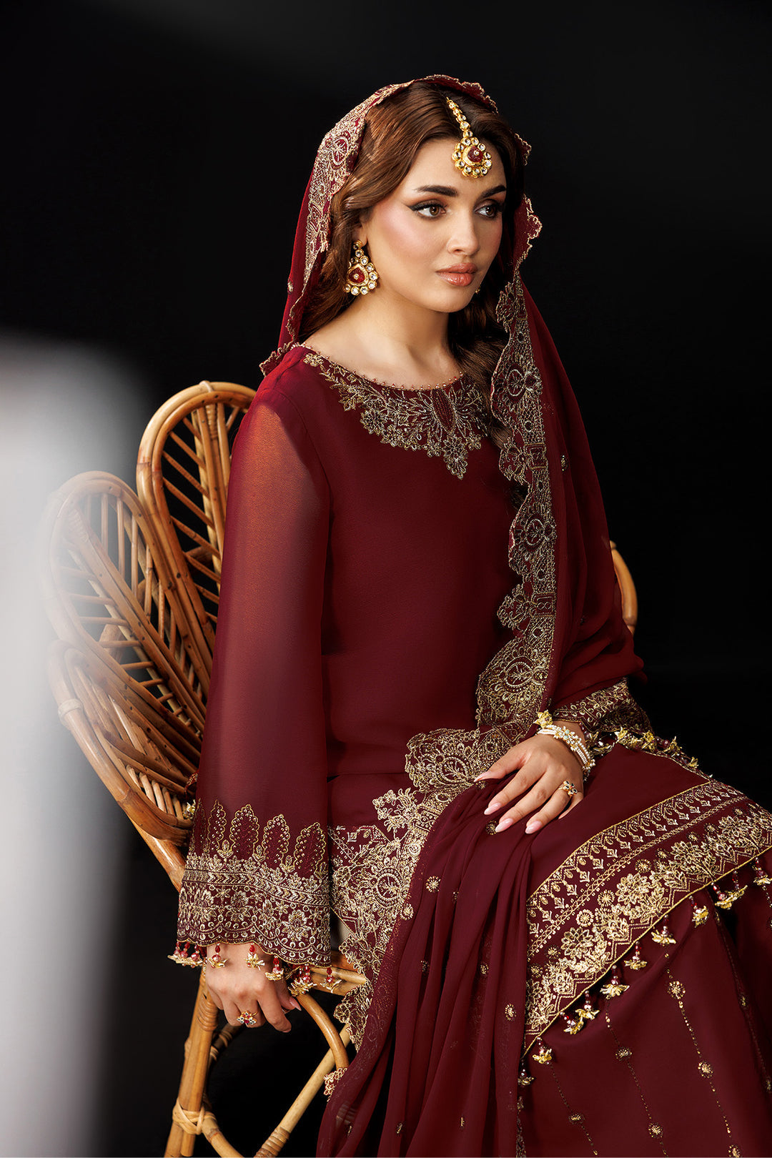 Alizeh AF-DUA-3035 Style — Mairaz Marsala Three-Piece Suit