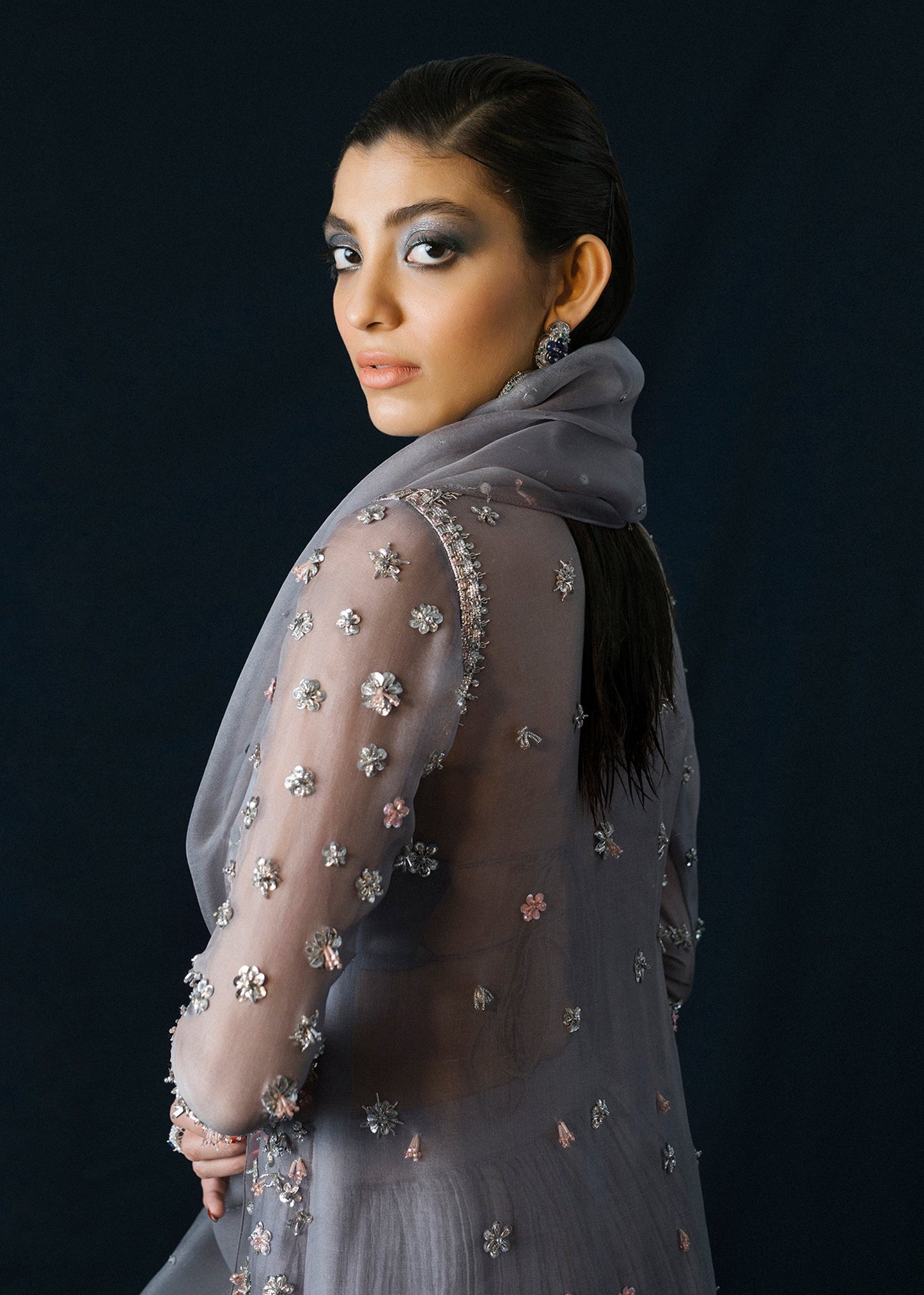 Hussain Rehar Surmai Style — Mairaz Grey Sharara