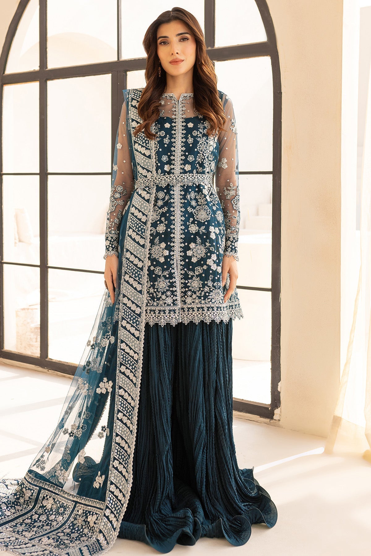 Farasha Teal Drizzle Style — Mairaz Teal Three-Piece Suit