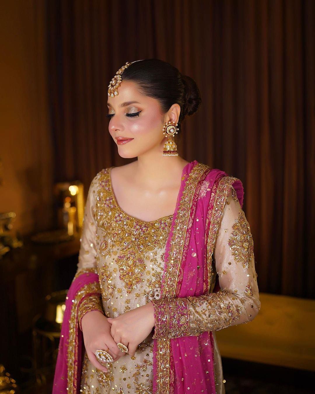 Haris Shakeel style — Mairaz gold and pink three-piece suit reference, view 3 of 4