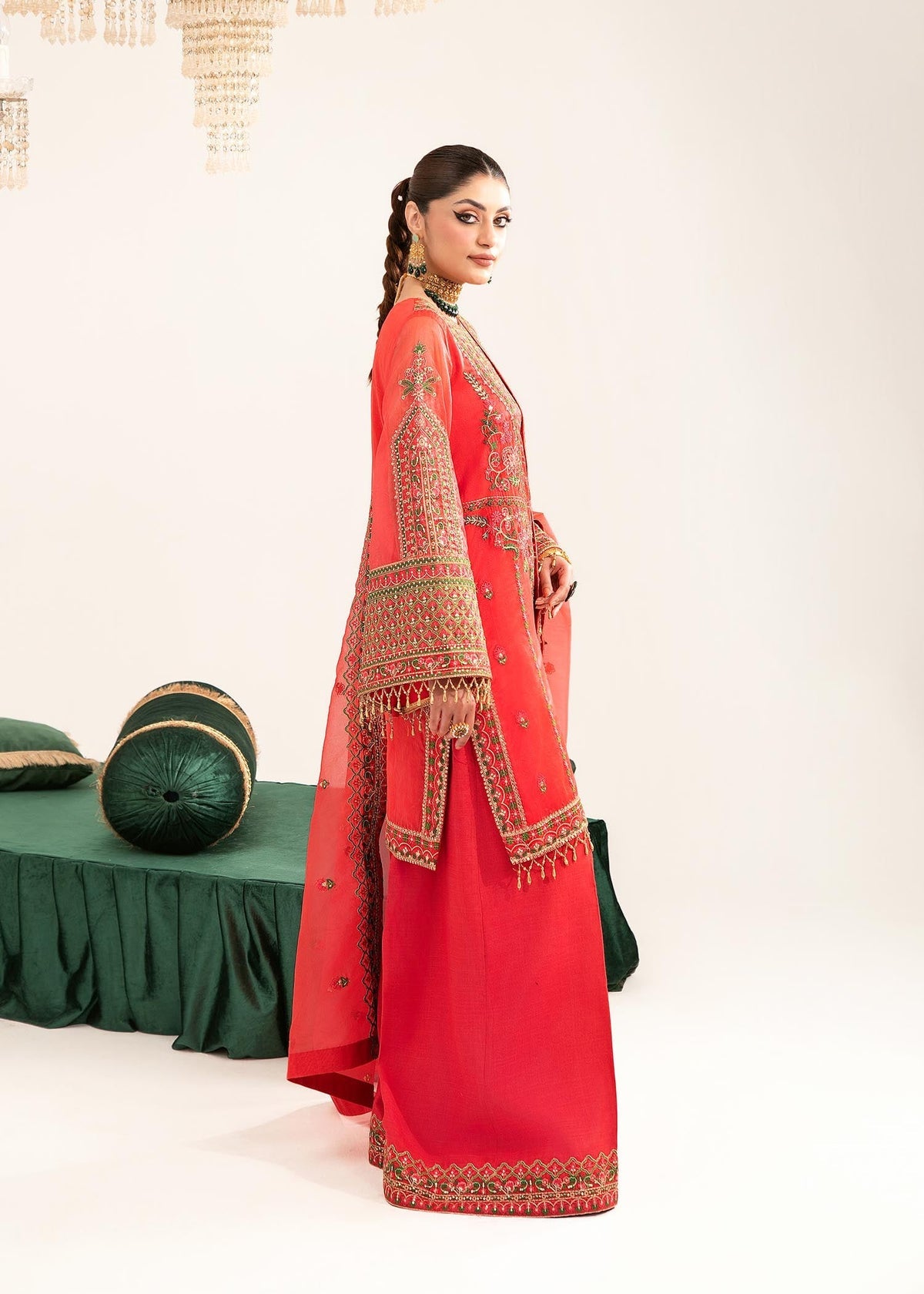 Khudeeja red shirt suit, reference outfit photograph 8 — Made by Mairaz reproduction