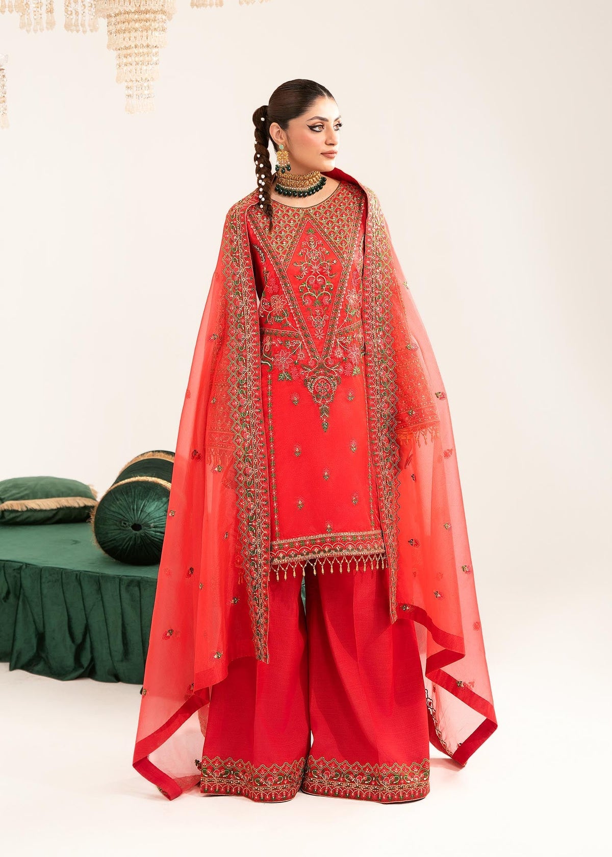 Khudeeja red shirt suit, reference outfit photograph 9 — Made by Mairaz reproduction