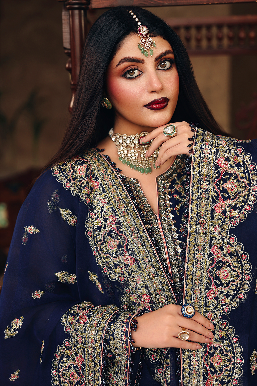 Saad Shaikh Nafeesa Style — Mairaz Navy Three-Piece Suit