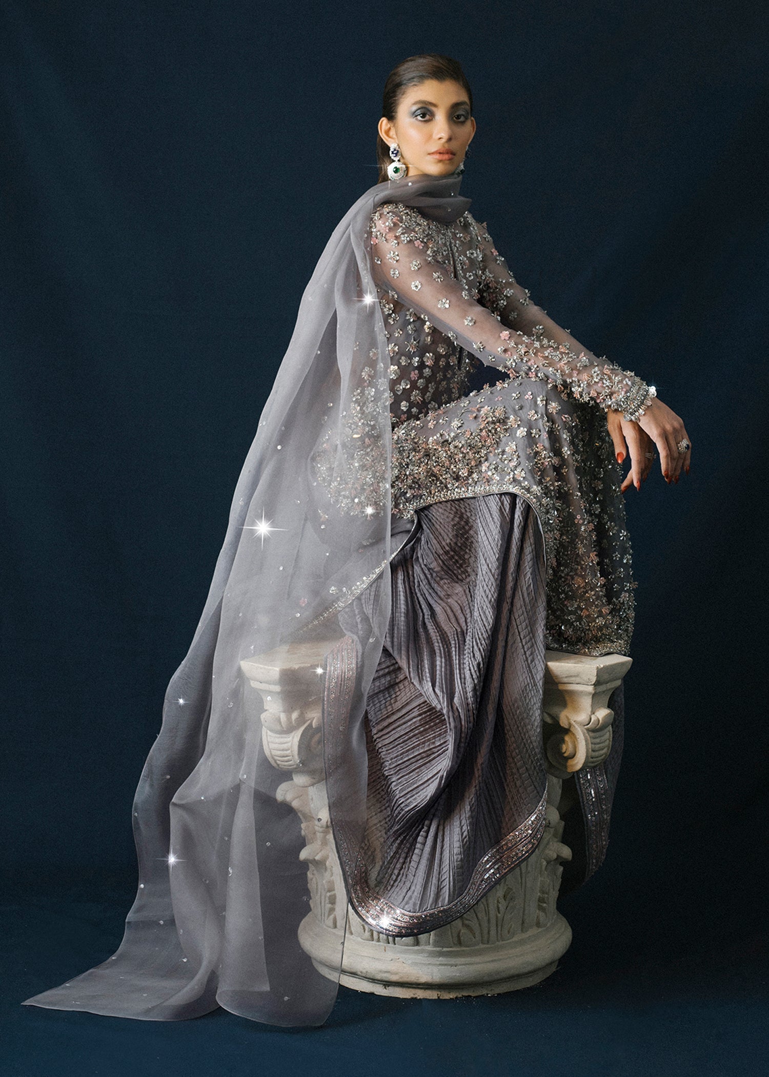Hussain Rehar Surmai Style — Mairaz Grey Sharara