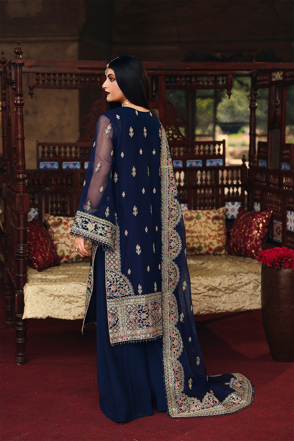 Saad Shaikh Nafeesa Style — Mairaz Navy Three-Piece Suit