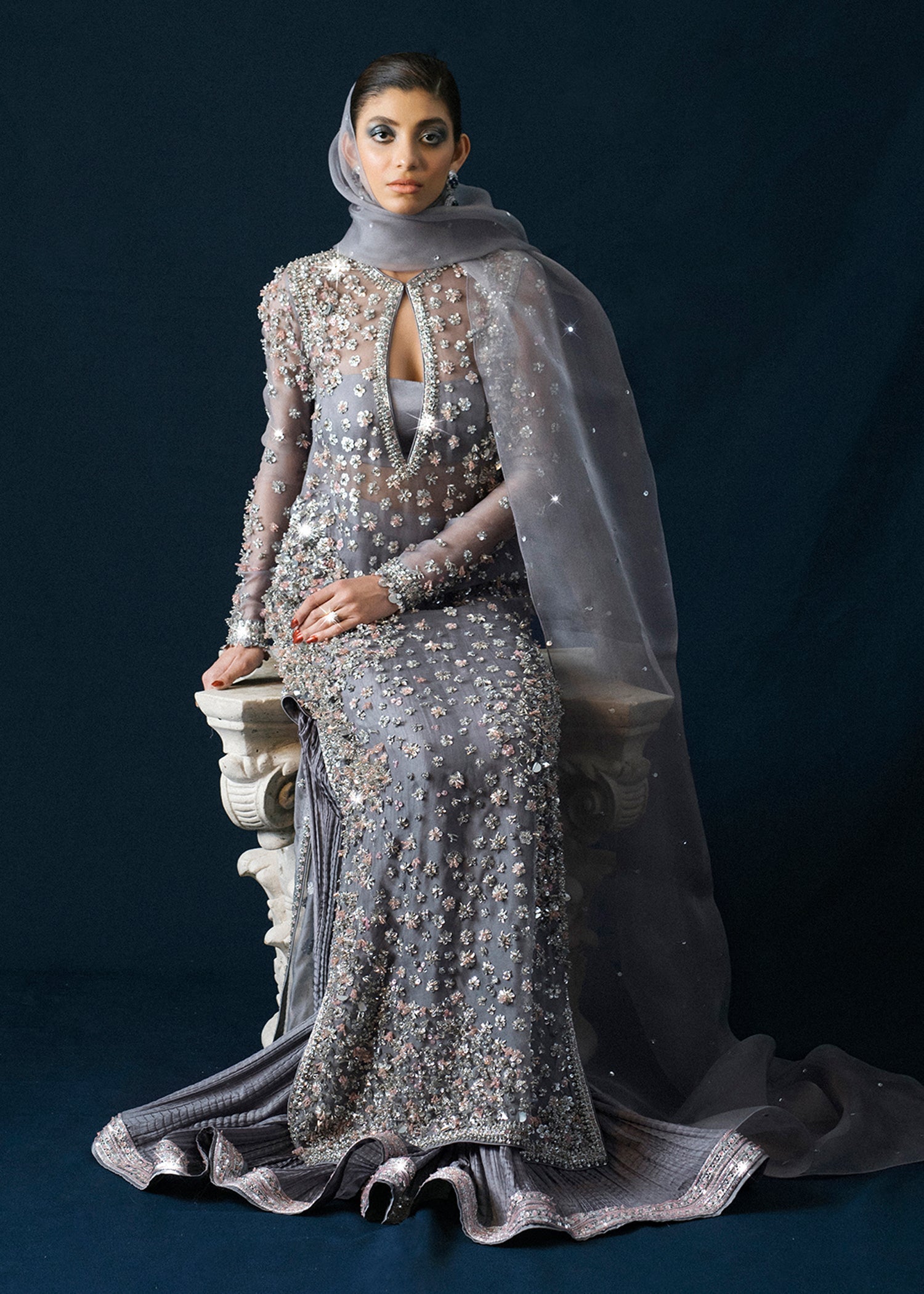 Hussain Rehar Surmai Style — Mairaz Grey Sharara