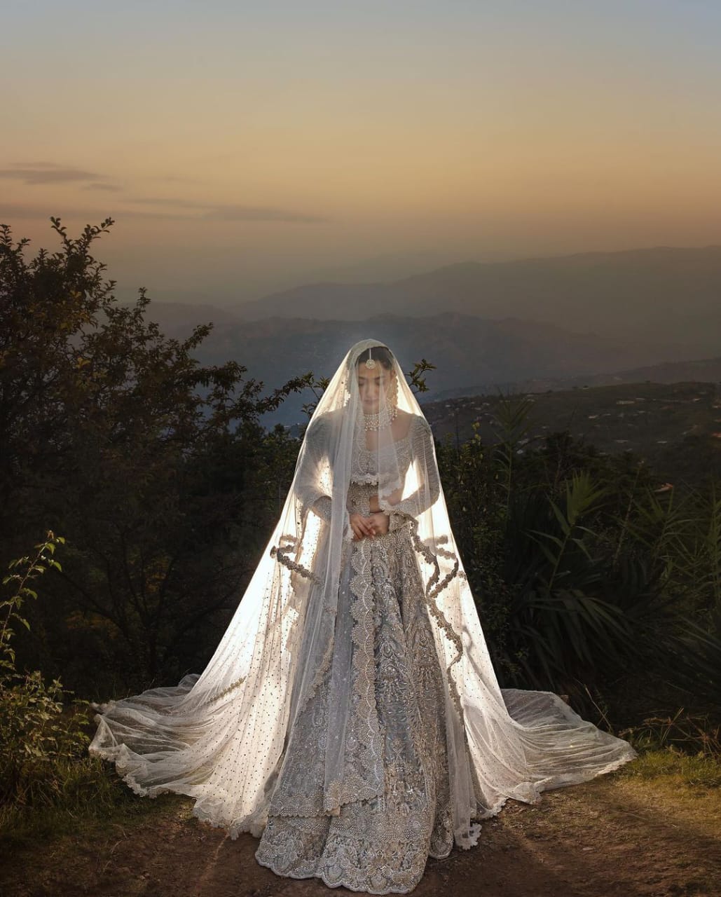 Faraz Manan style — Mairaz silver grey bridal lehenga reference, view 1 of 3