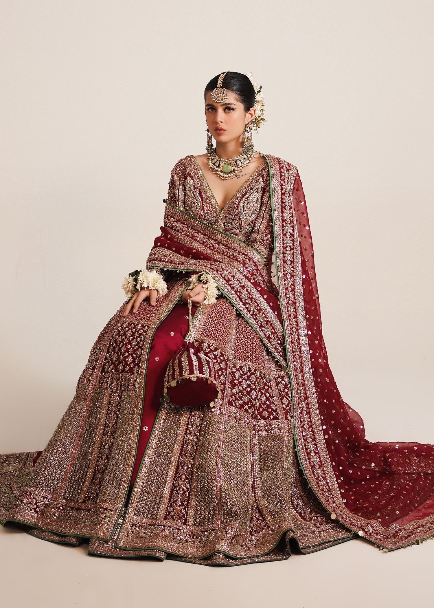 Hussain Rehar Sarang style — Mairaz berry red lehenga reference, view 5 of 9