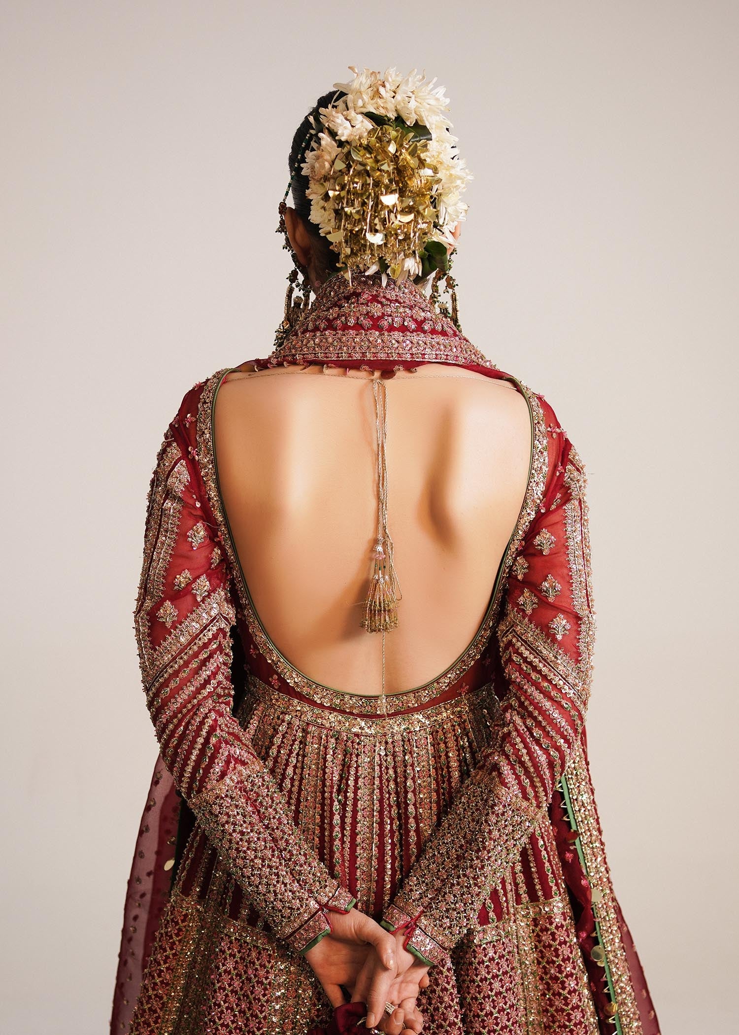 Hussain Rehar Sarang style — Mairaz berry red lehenga reference, view 3 of 9