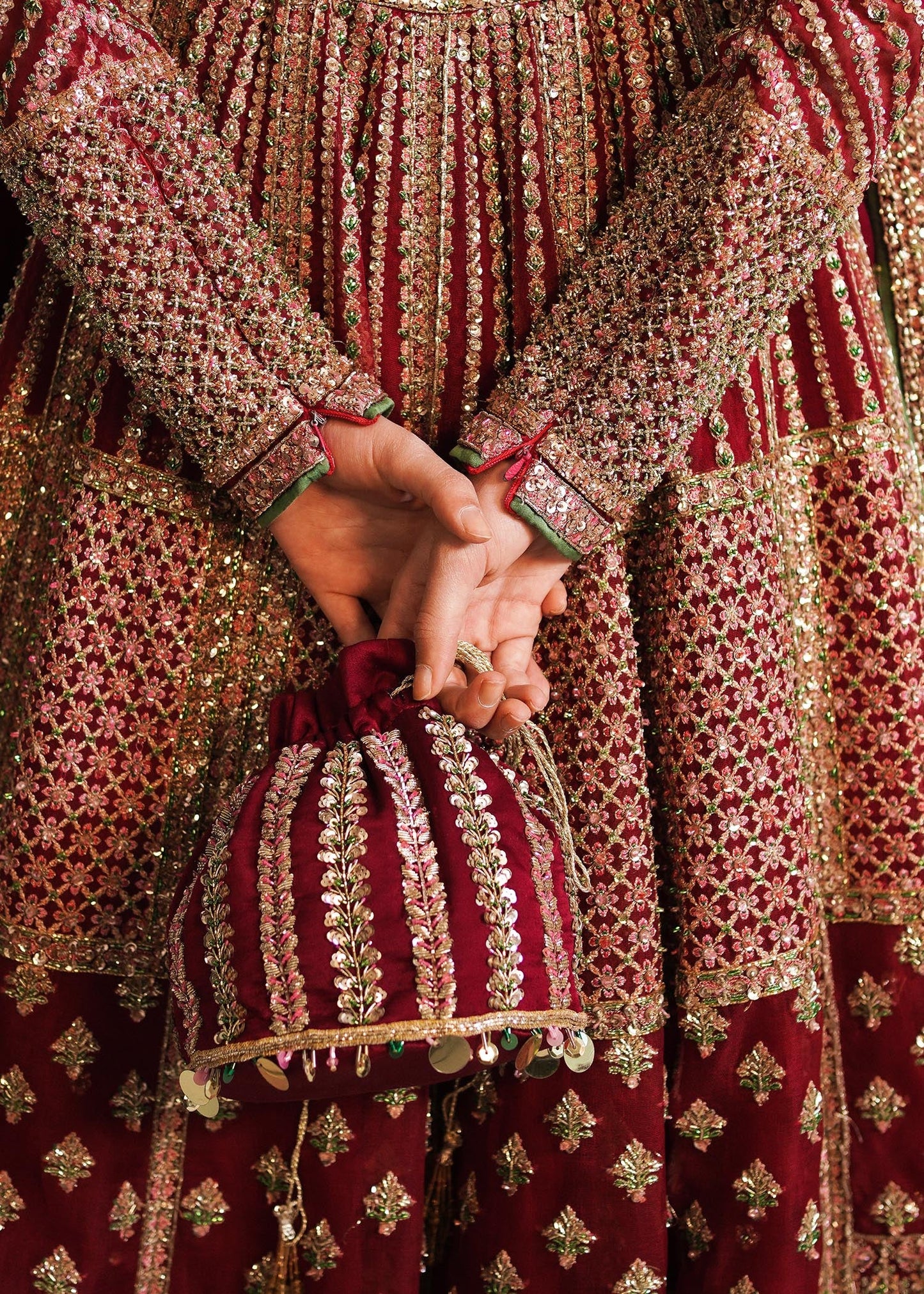 Hussain Rehar Sarang style — Mairaz berry red lehenga reference, view 6 of 9