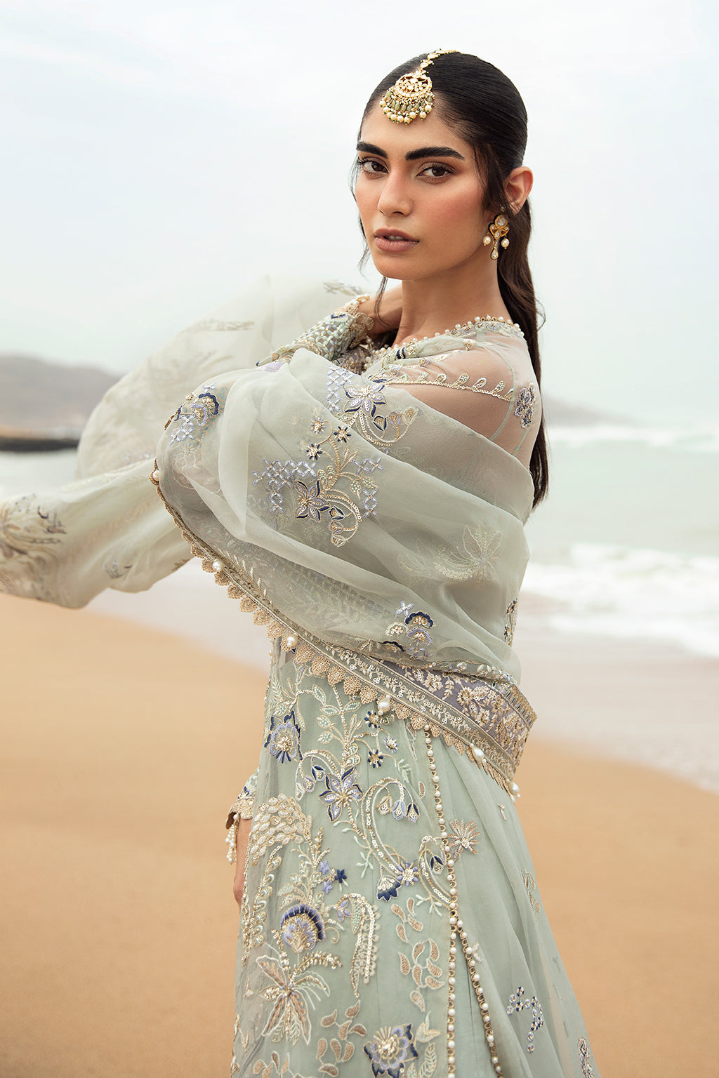 Afrozeh Shanzay Style — Mairaz Sea Green Three-Piece Suit