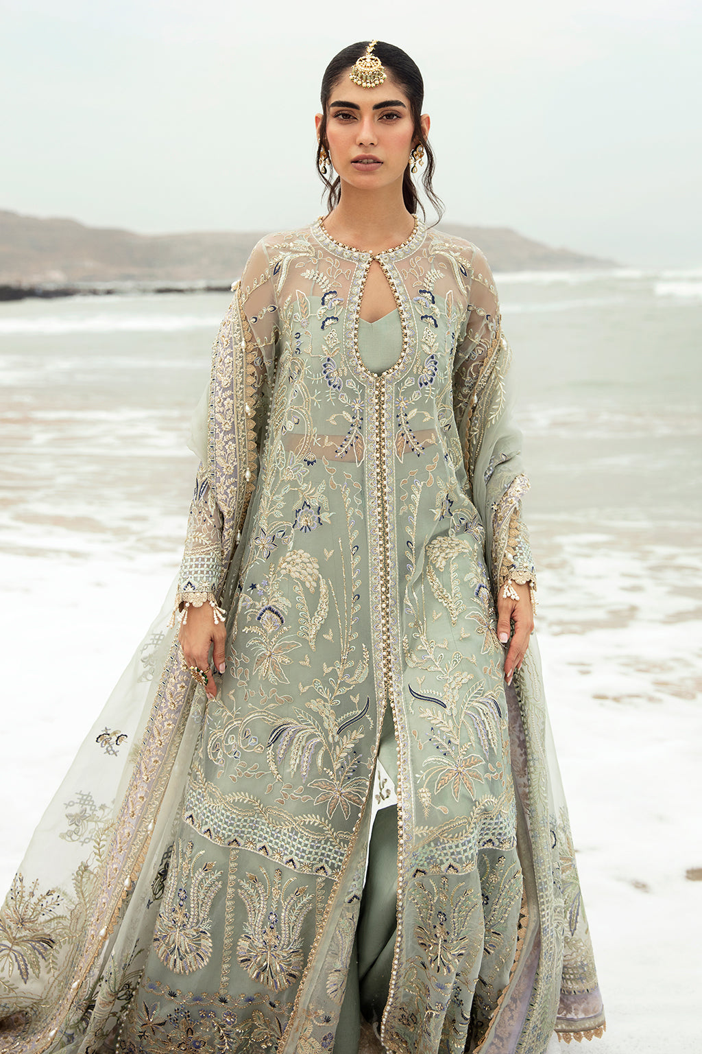 Afrozeh Shanzay Style — Mairaz Sea Green Three-Piece Suit