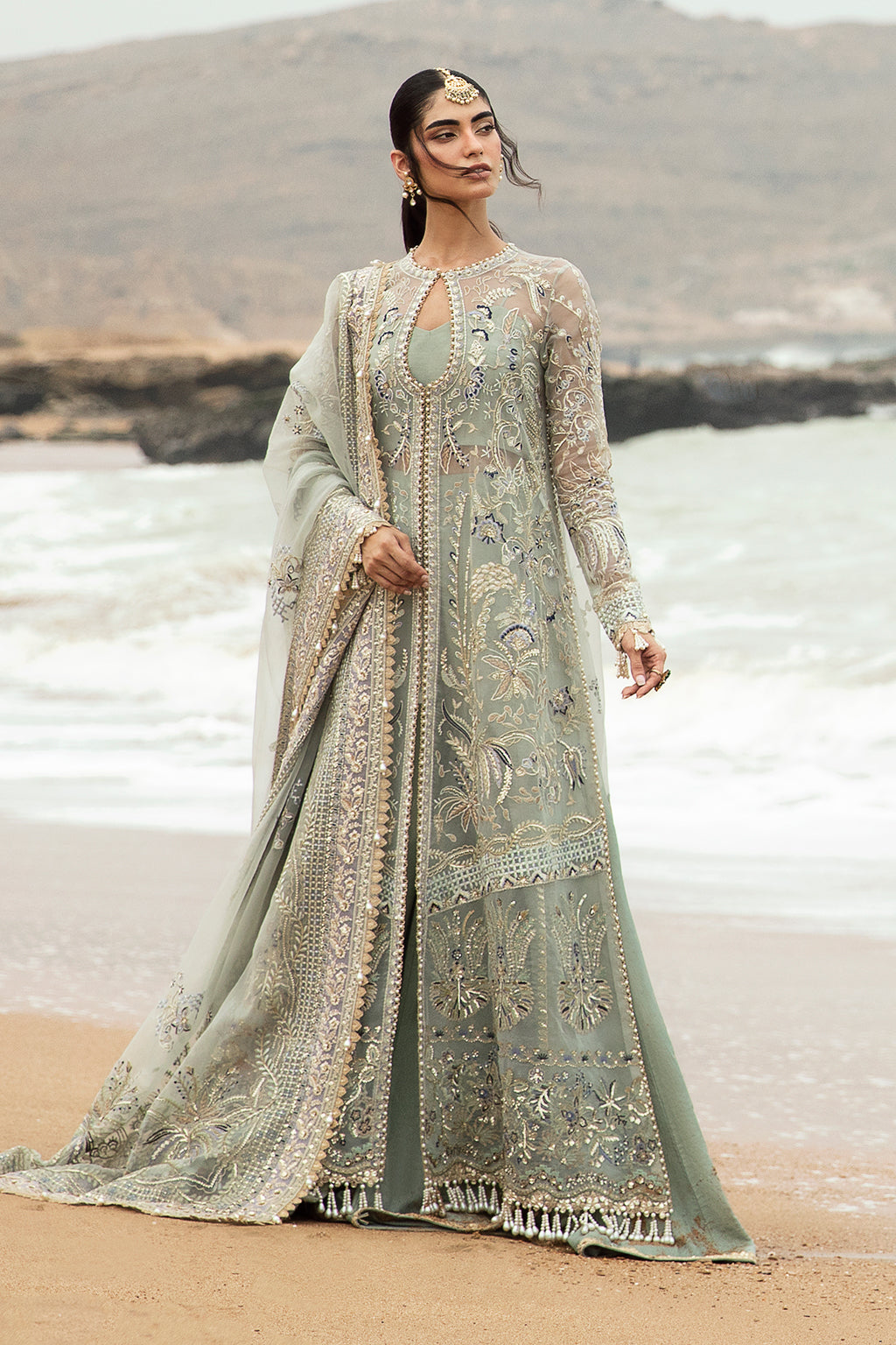Afrozeh Shanzay Style — Mairaz Sea Green Three-Piece Suit