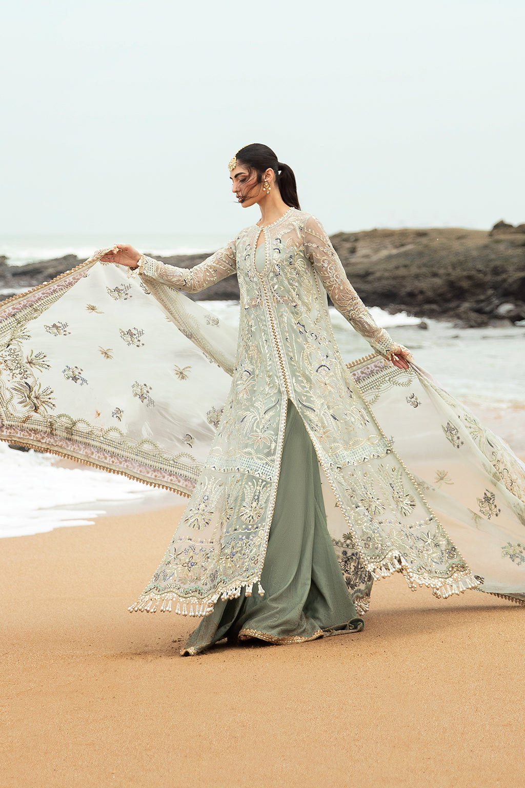 Afrozeh Shanzay Style — Mairaz Sea Green Three-Piece Suit