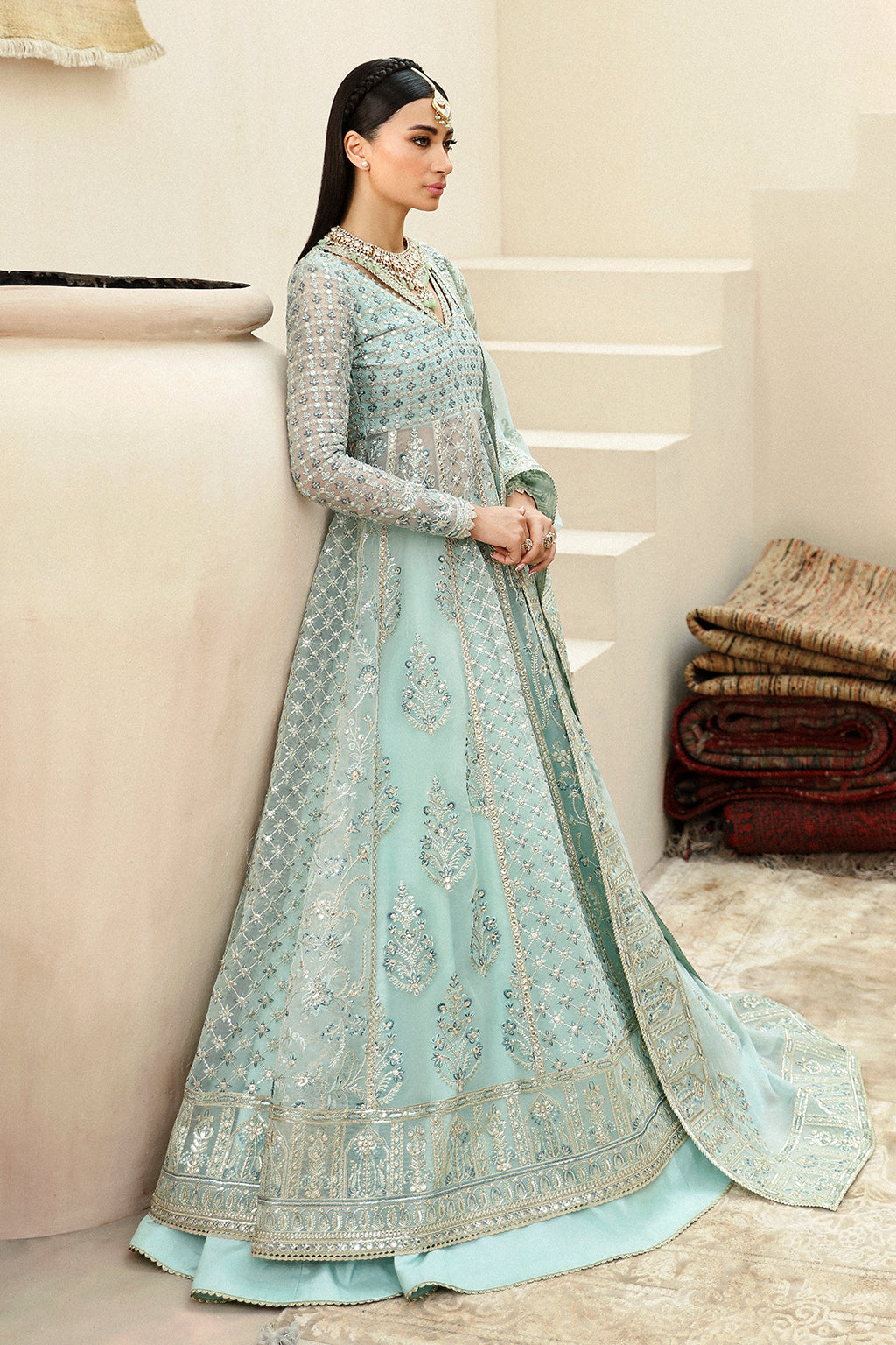 Afrozeh Tazmeen Style — Mairaz Ice Blue Three-Piece Suit