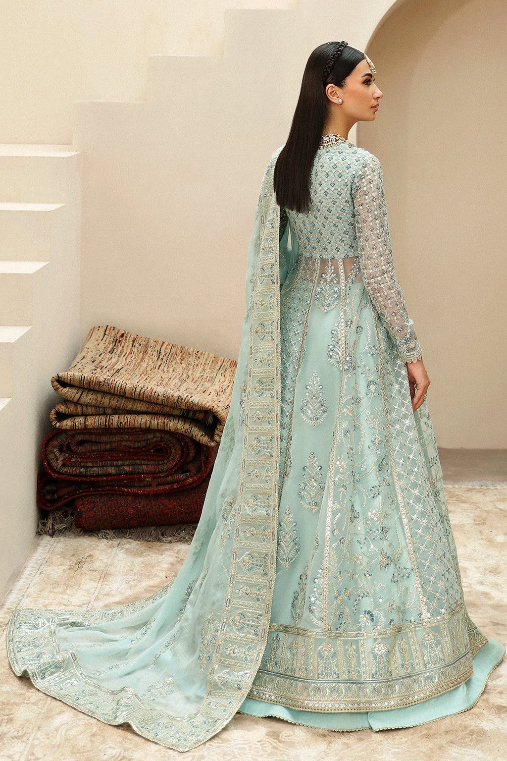 Afrozeh Tazmeen Style — Mairaz Ice Blue Three-Piece Suit
