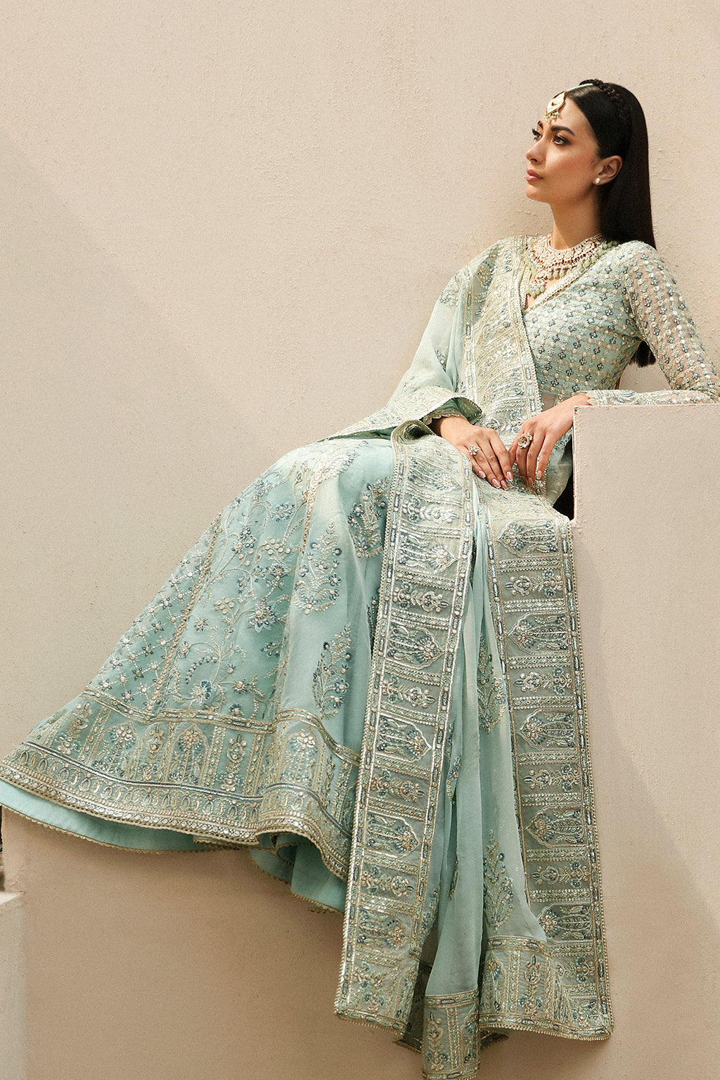 Afrozeh Tazmeen Style — Mairaz Ice Blue Three-Piece Suit