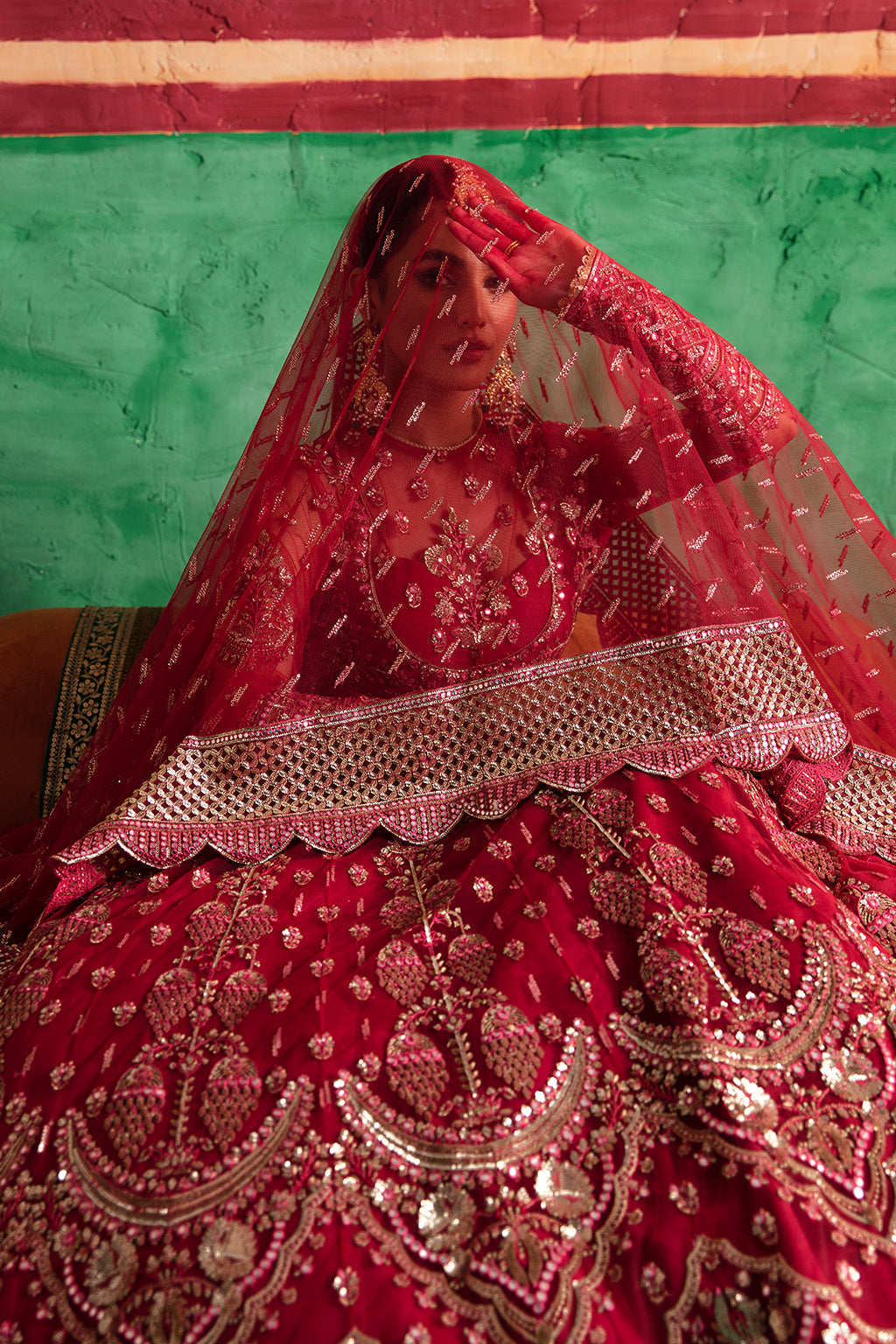 Afrozeh Gulabposh Style — Mairaz Coral Pink Wedding Maxi