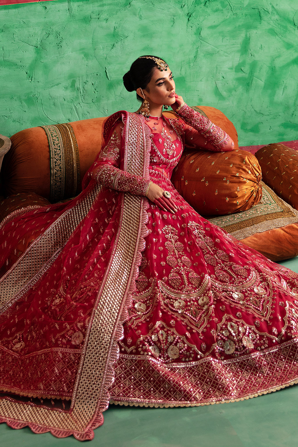 Afrozeh Gulabposh Style — Mairaz Coral Pink Wedding Maxi