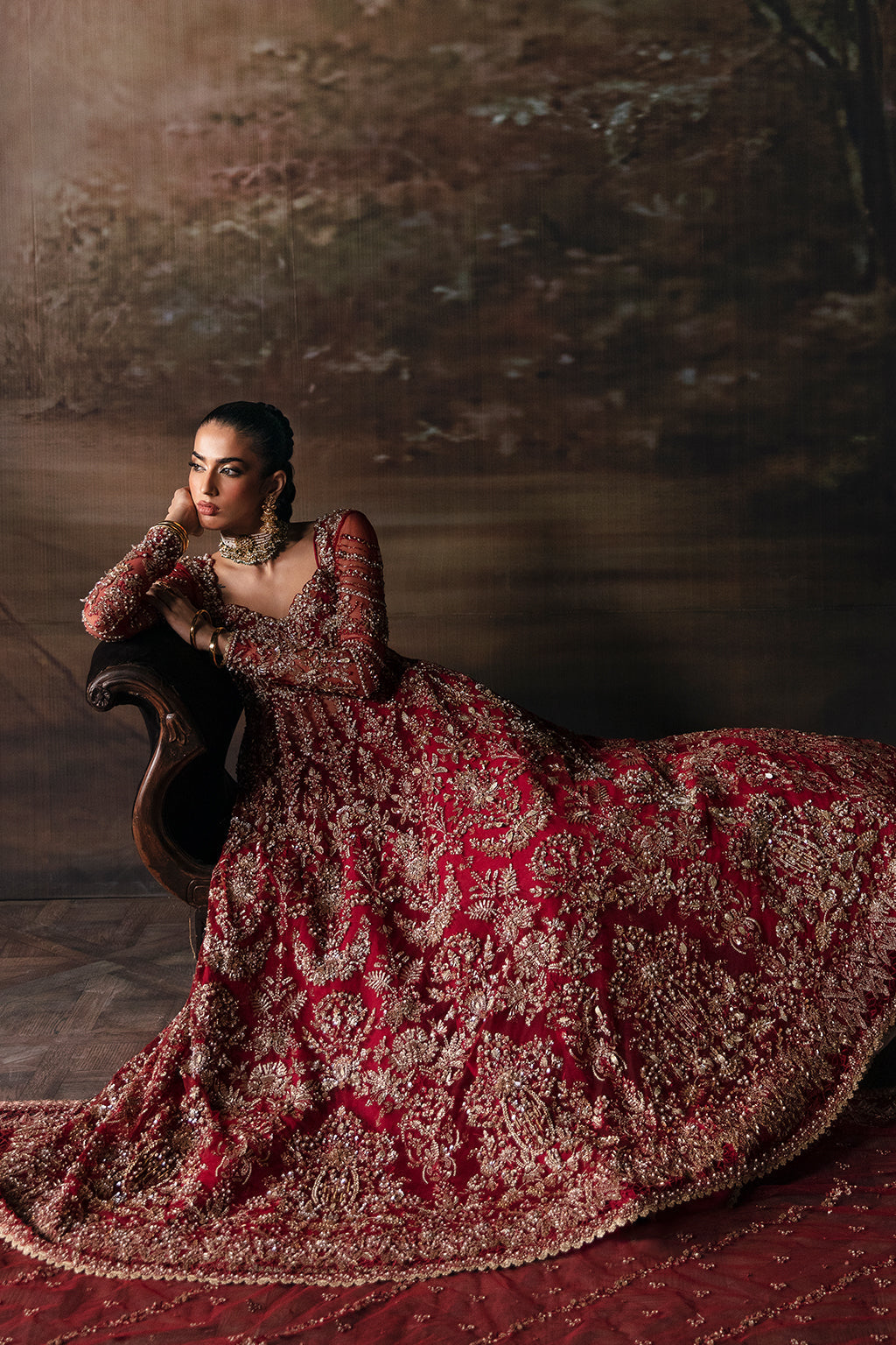 Afrozeh Adelaide Style — Mairaz Brick Red Wedding Maxi