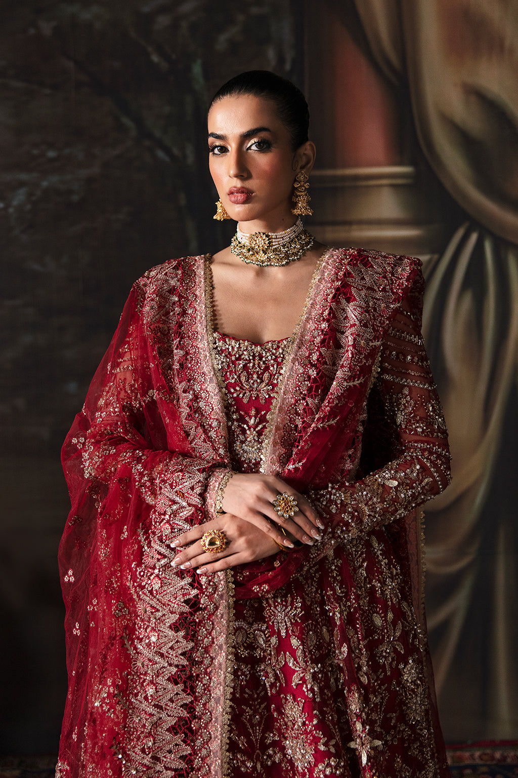 Afrozeh Adelaide Style — Mairaz Brick Red Wedding Maxi