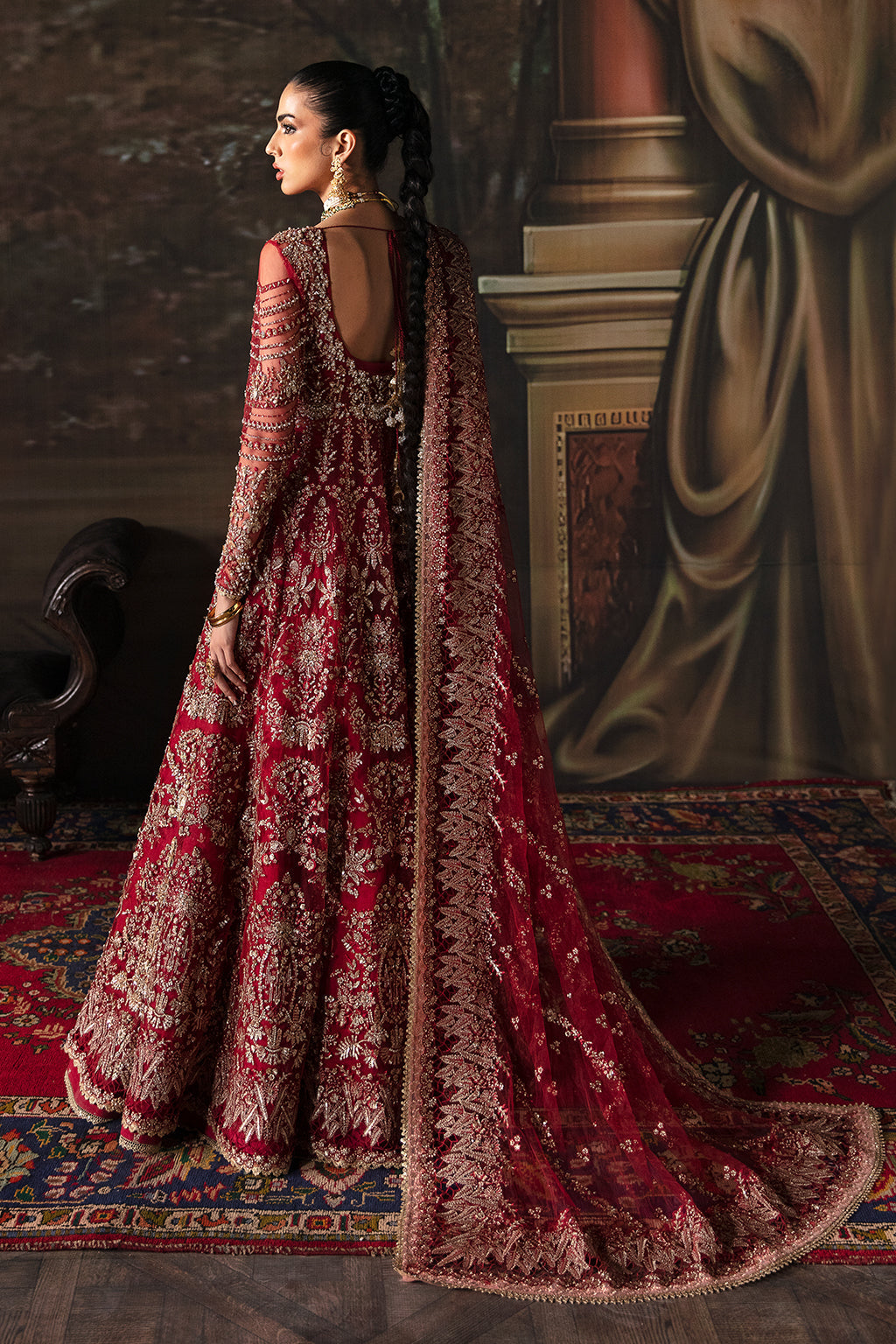 Afrozeh Adelaide Style — Mairaz Brick Red Wedding Maxi