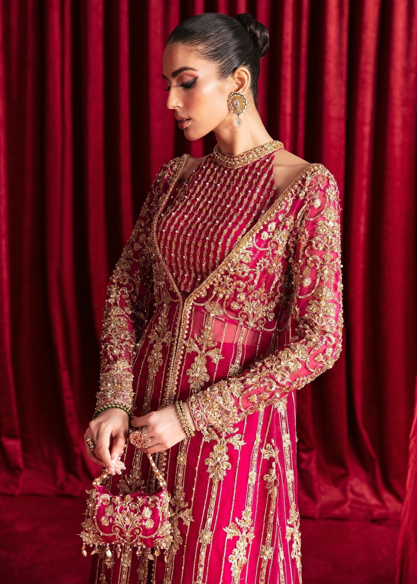 Kanwal Malik Haniya style — Mairaz raspberry gown reference, view 6 of 7