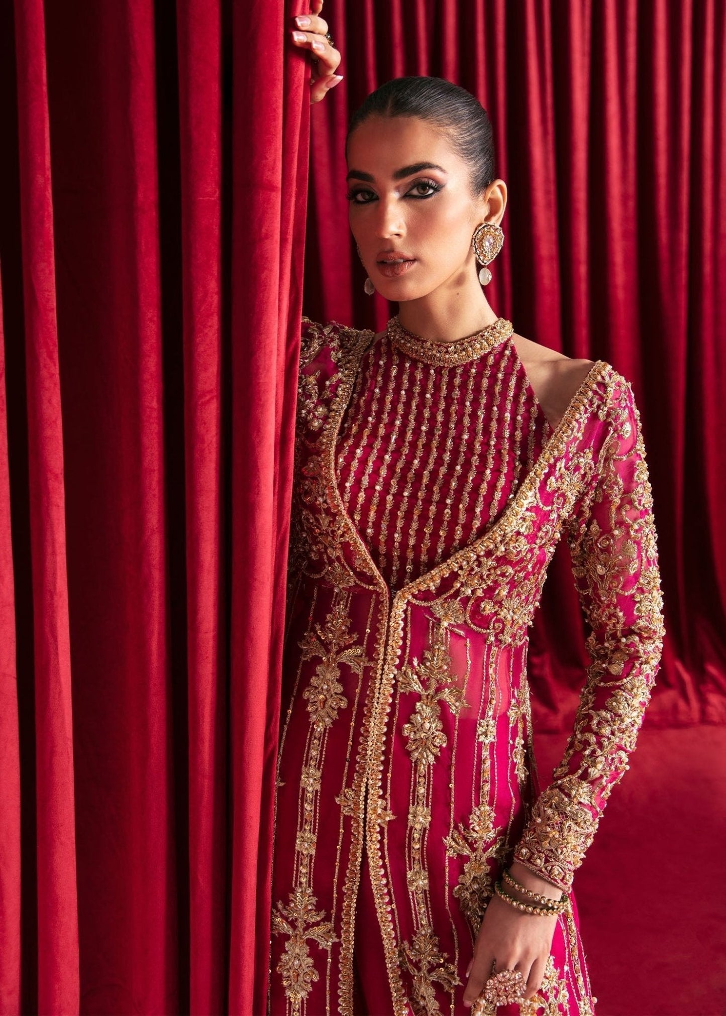 Kanwal Malik Haniya style — Mairaz raspberry gown reference, view 5 of 7
