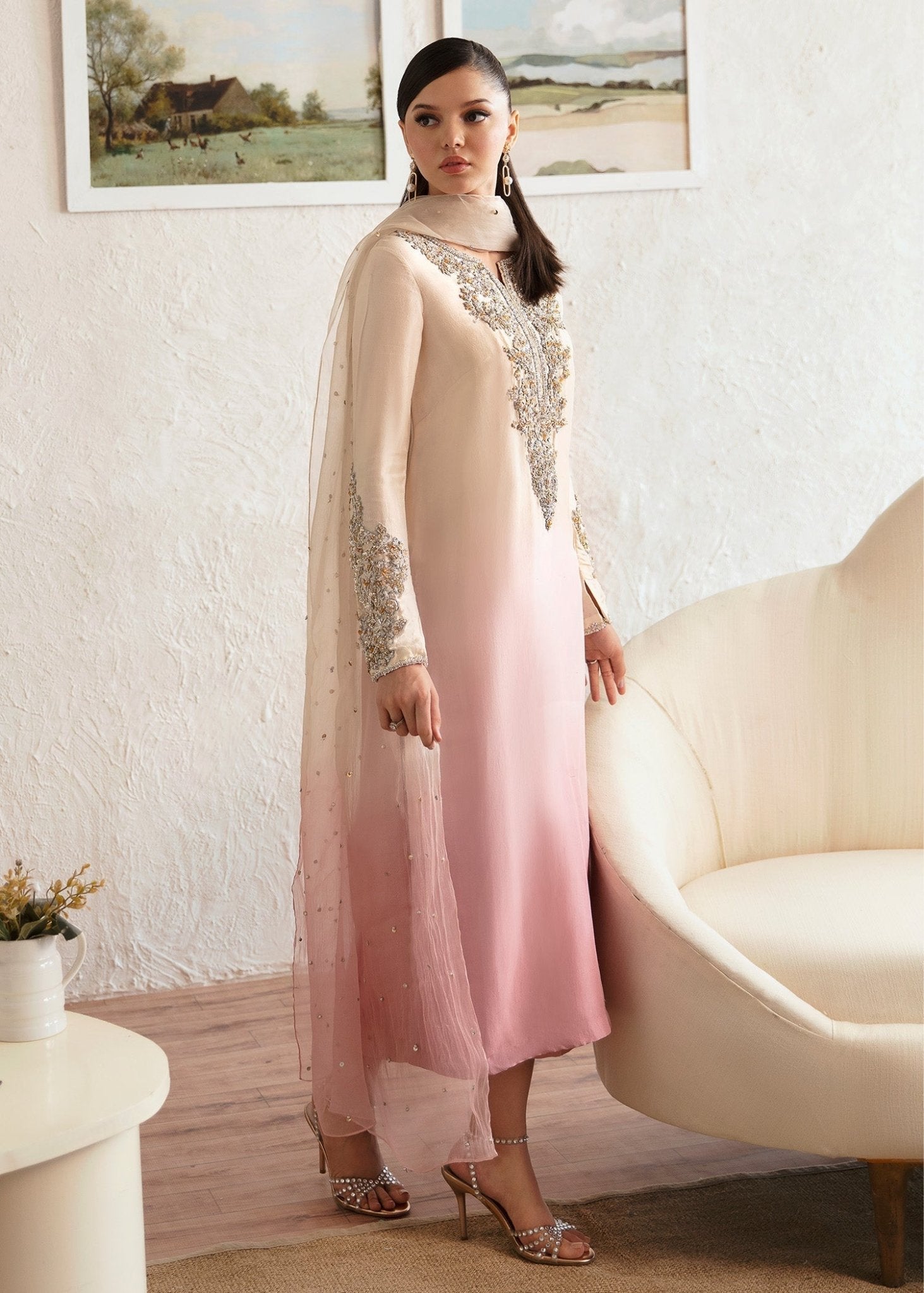 Kanwal Malik Maura style — Mairaz ombre pink three-piece suit reference, view 1 of 6