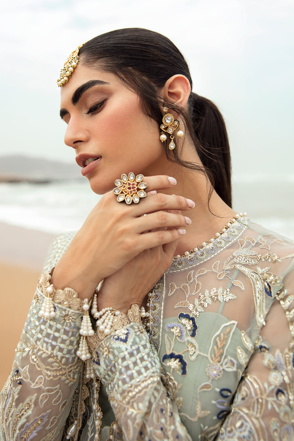 Afrozeh Shanzay Style — Mairaz Sea Green Three-Piece Suit