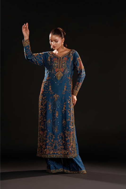 Usama Silk Azure Dynasty style — Mairaz azure blue reference, view 1 of 10