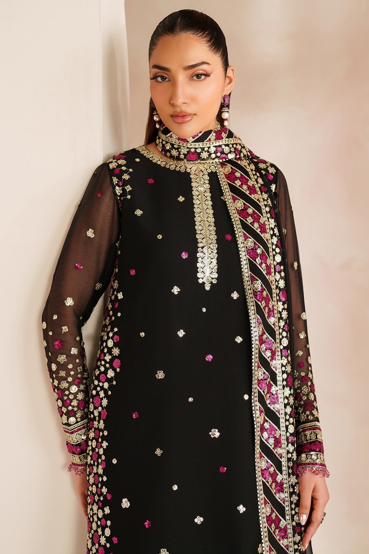 Farasha Black Cascade Style — Mairaz Black Three-Piece Suit