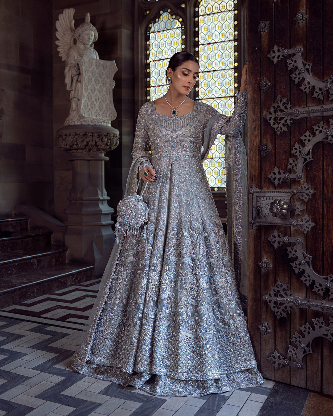 Faiza Saqlain Ayana Style — Mairaz Ice Blue Lehenga