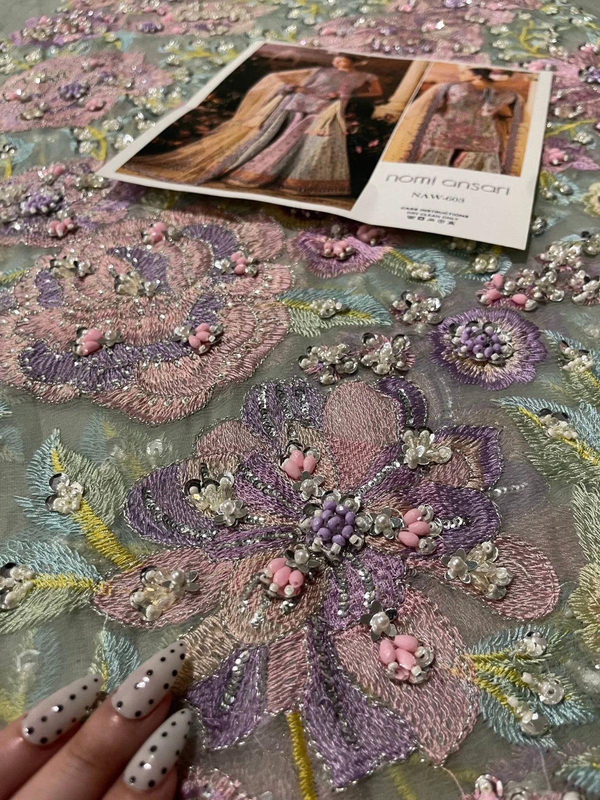 Nomi Ansari Fairytale style — pastel floral embroidery and design detail