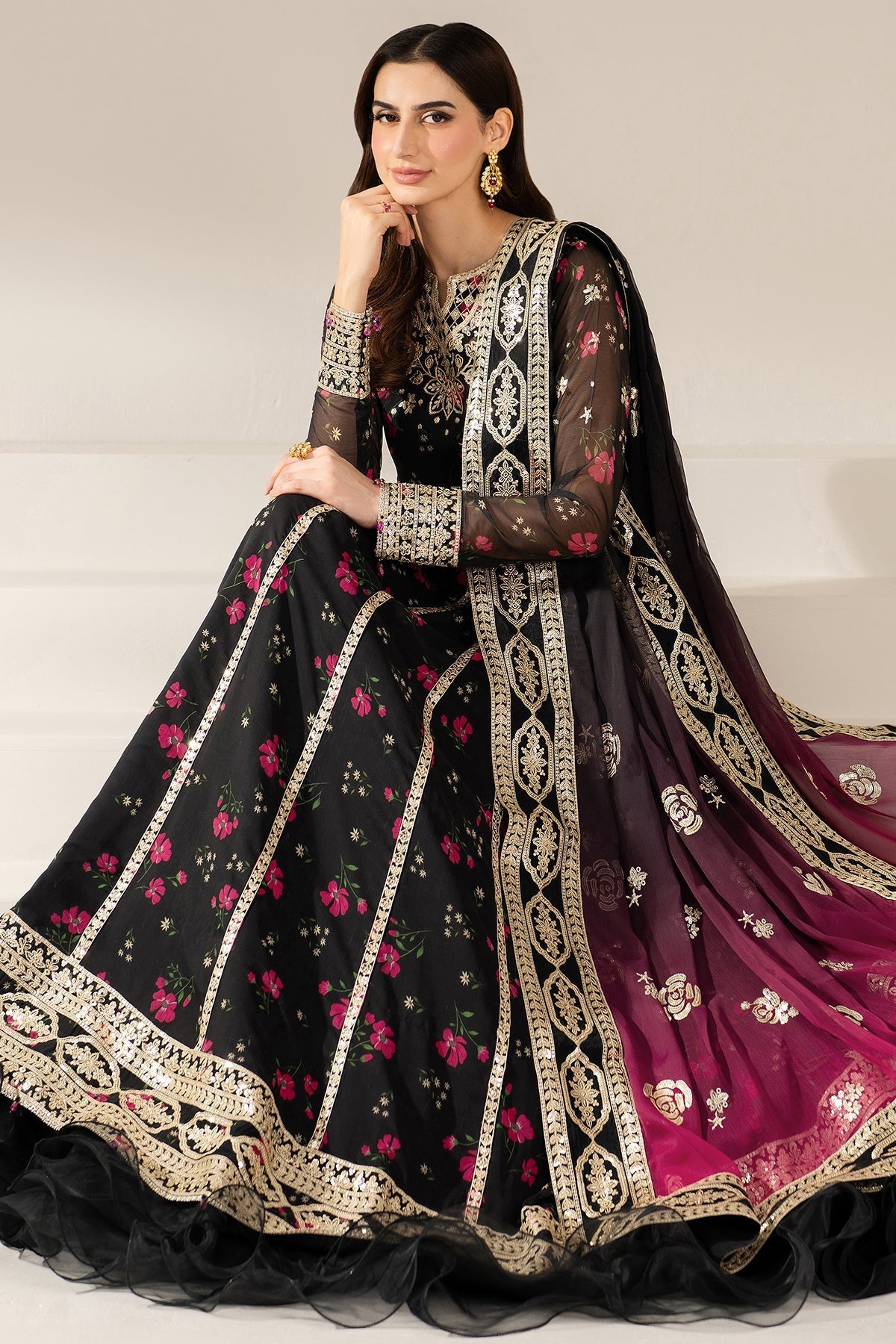 Farasha Fuchsia Night Style — Mairaz Three-Piece Suit