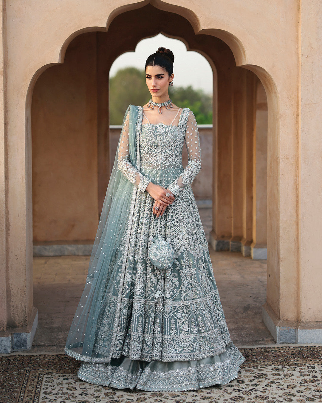 Faiza Saqlain Dorien style — Mairaz ice blue gown reference, view 1 of 6