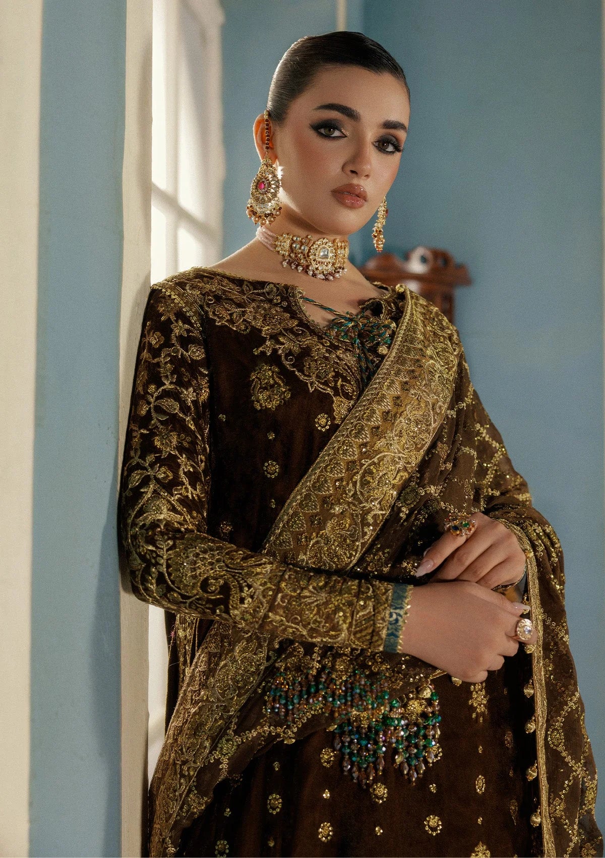 Aik Atelier Udaipur A2501 Style — Mairaz Maroon Velvet Three-Piece Suit