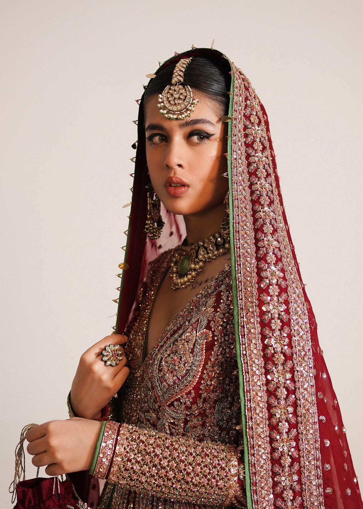 Hussain Rehar Sarang style — Mairaz berry red lehenga reference, view 2 of 9