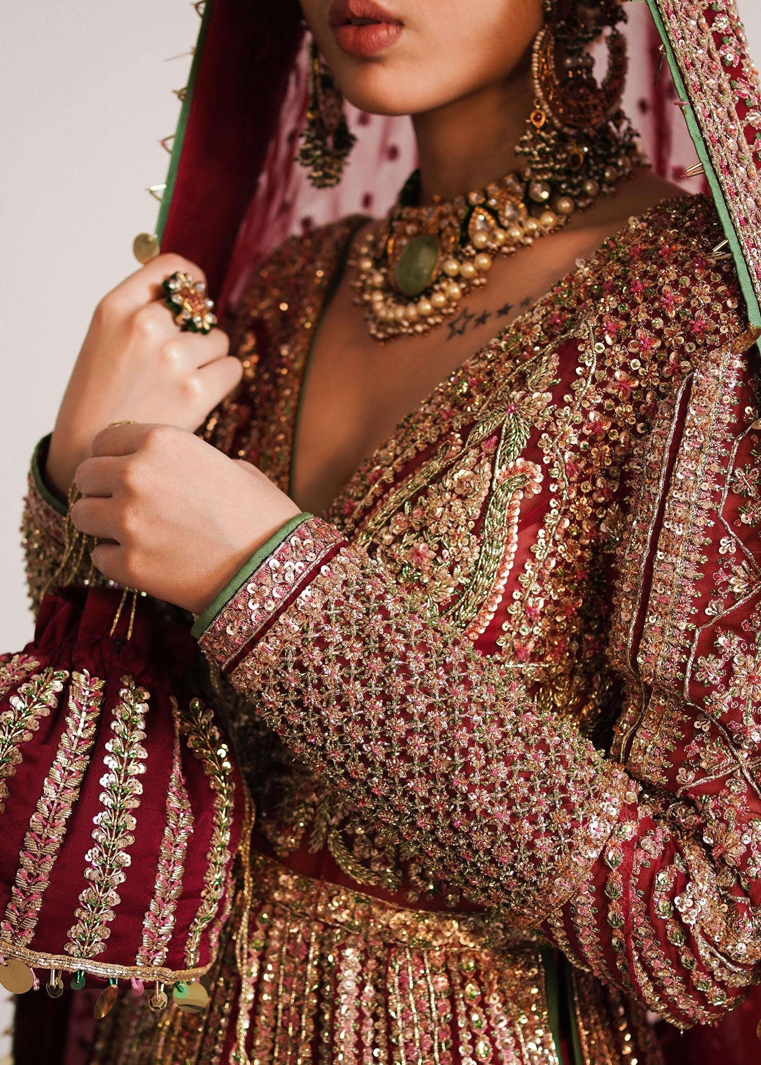 Hussain Rehar Sarang style — Mairaz berry red lehenga reference, view 8 of 9