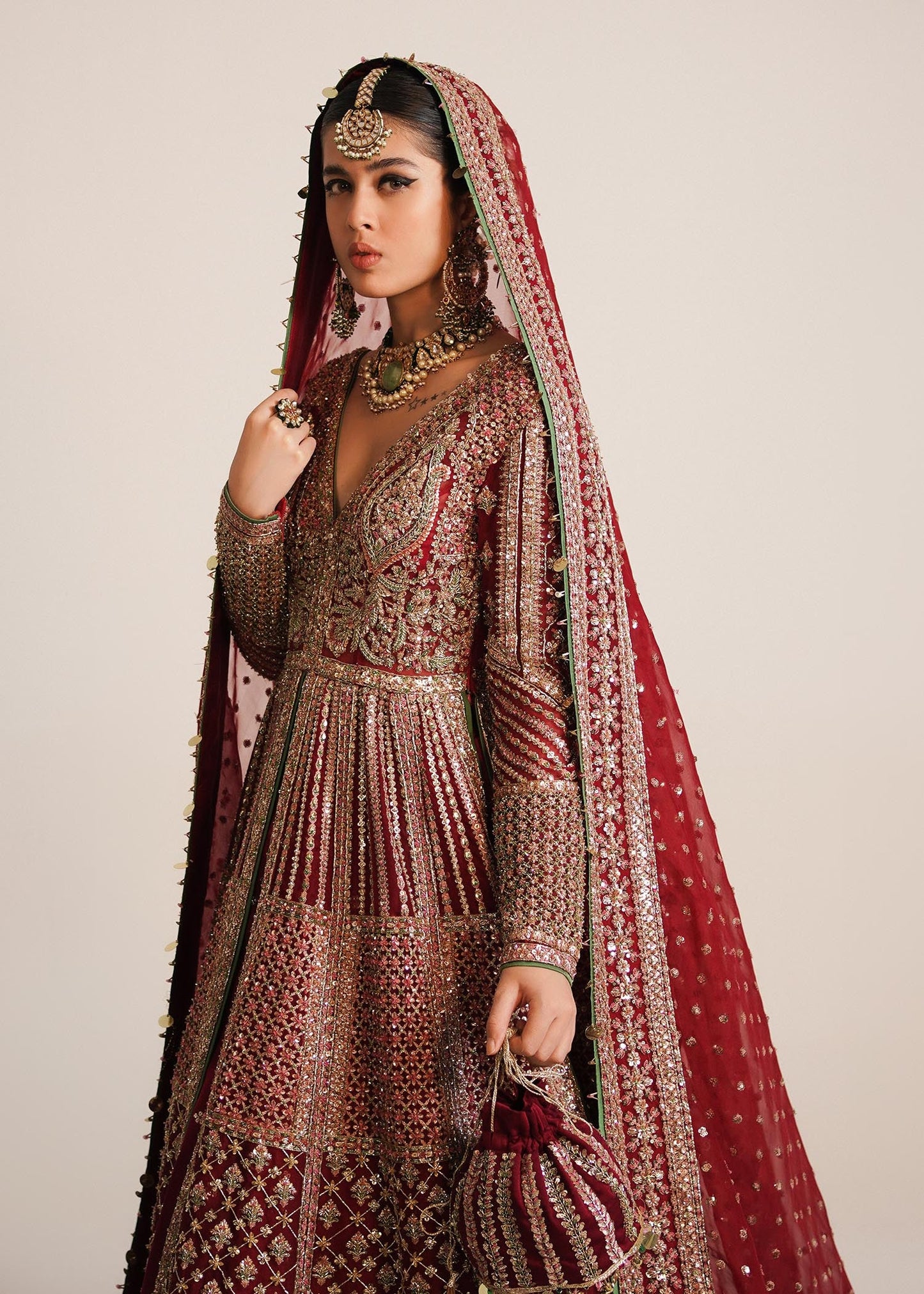 Hussain Rehar Sarang style — Mairaz berry red lehenga reference, view 9 of 9