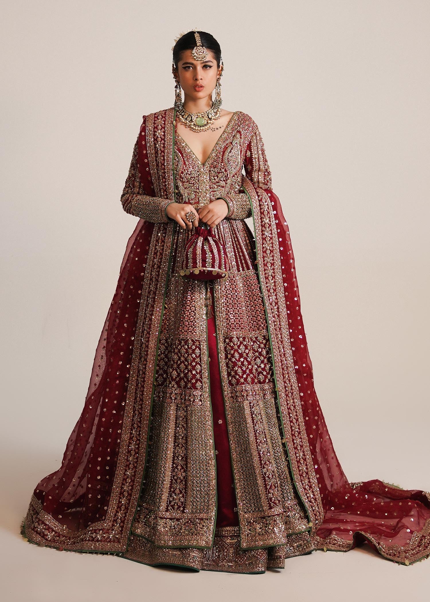 Hussain Rehar Sarang style — Mairaz berry red lehenga reference, view 1 of 9