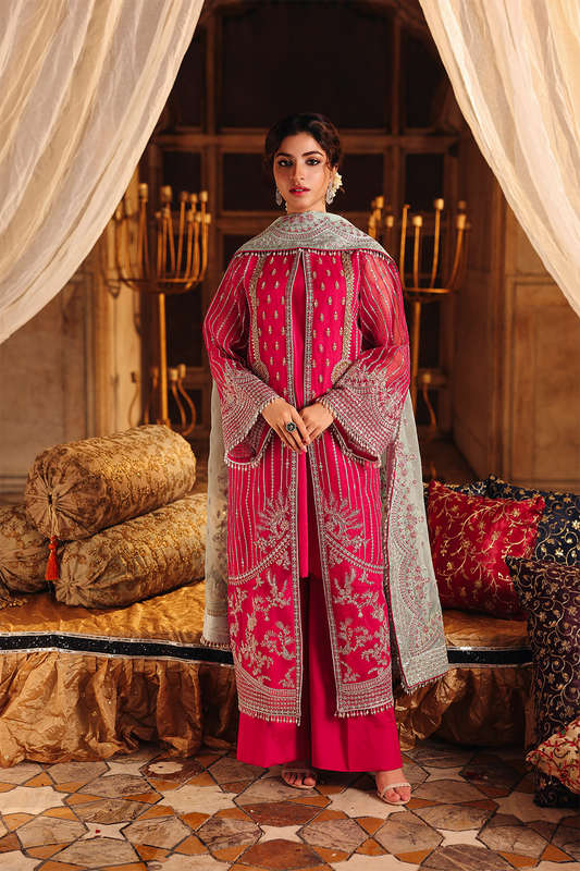 Saad Shaikh Shafaq Style — Mairaz Pink & Aqua Three-Piece Suit