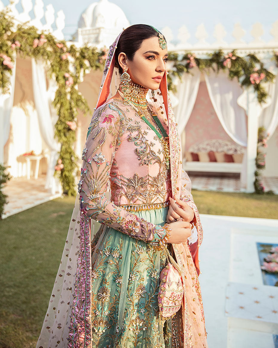Gulaal Joli WS-03 Style — Mairaz Pink & Sea Green Wedding Maxi