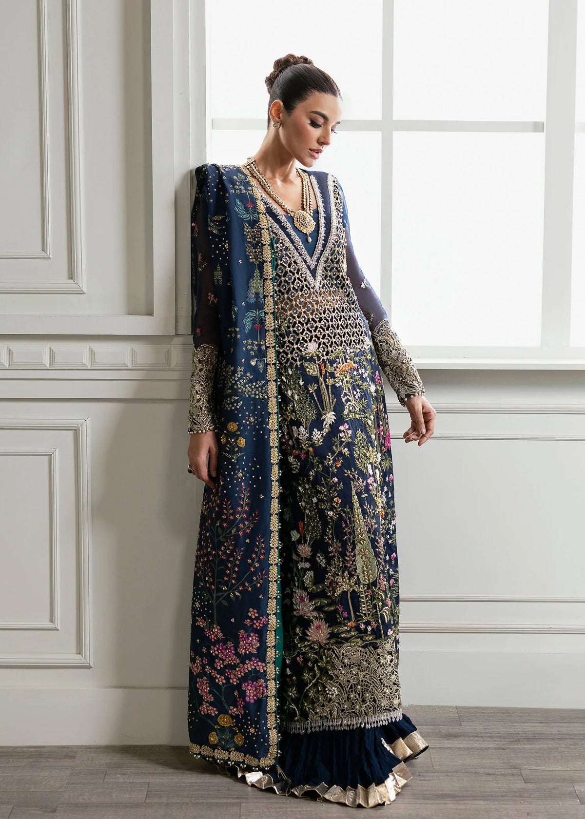 Crimson Majestic Cypress Style by Mairaz, sharara and embroidered shirt look