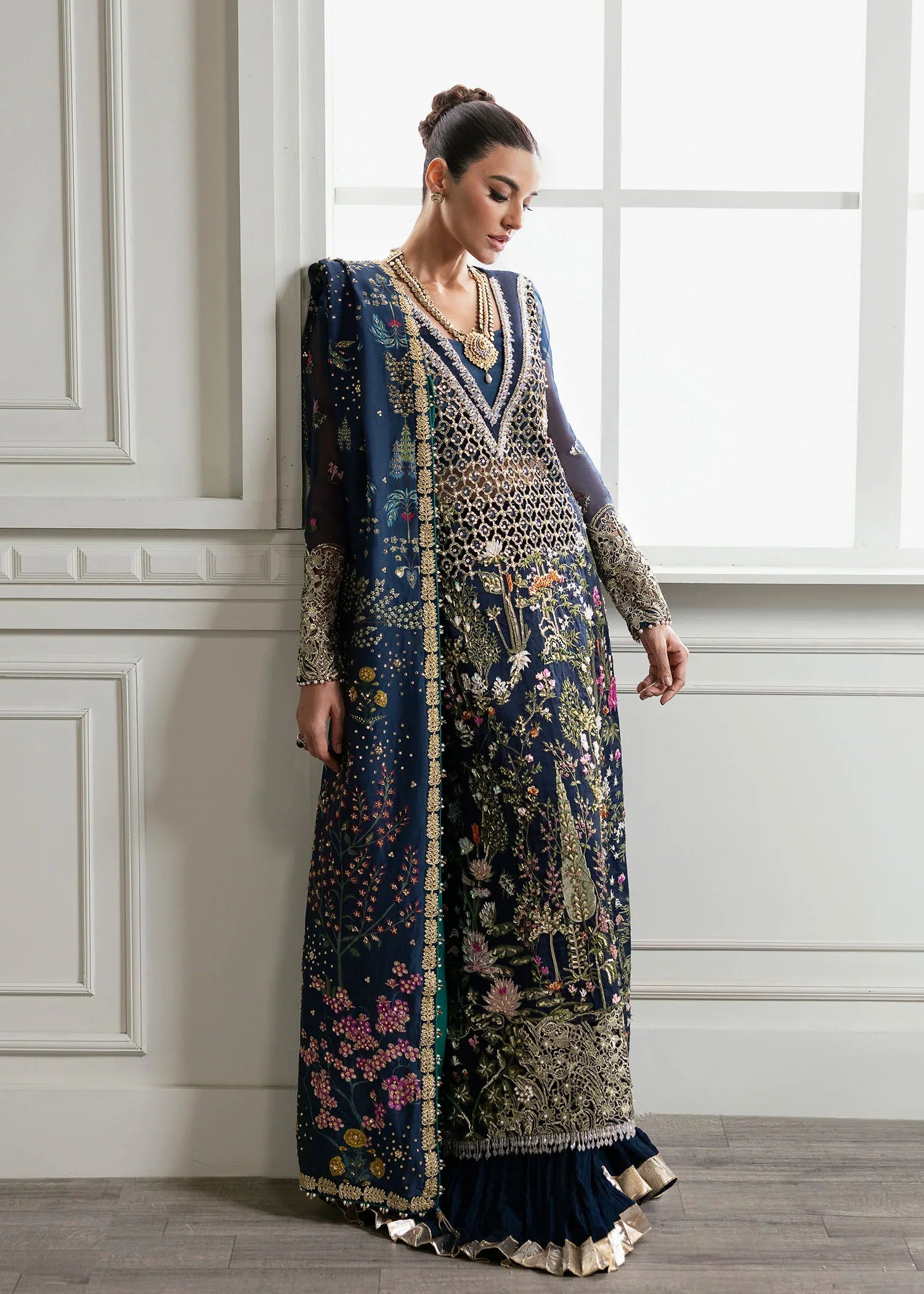 Crimson Majestic Cypress Style by Mairaz, sharara and embroidered shirt look