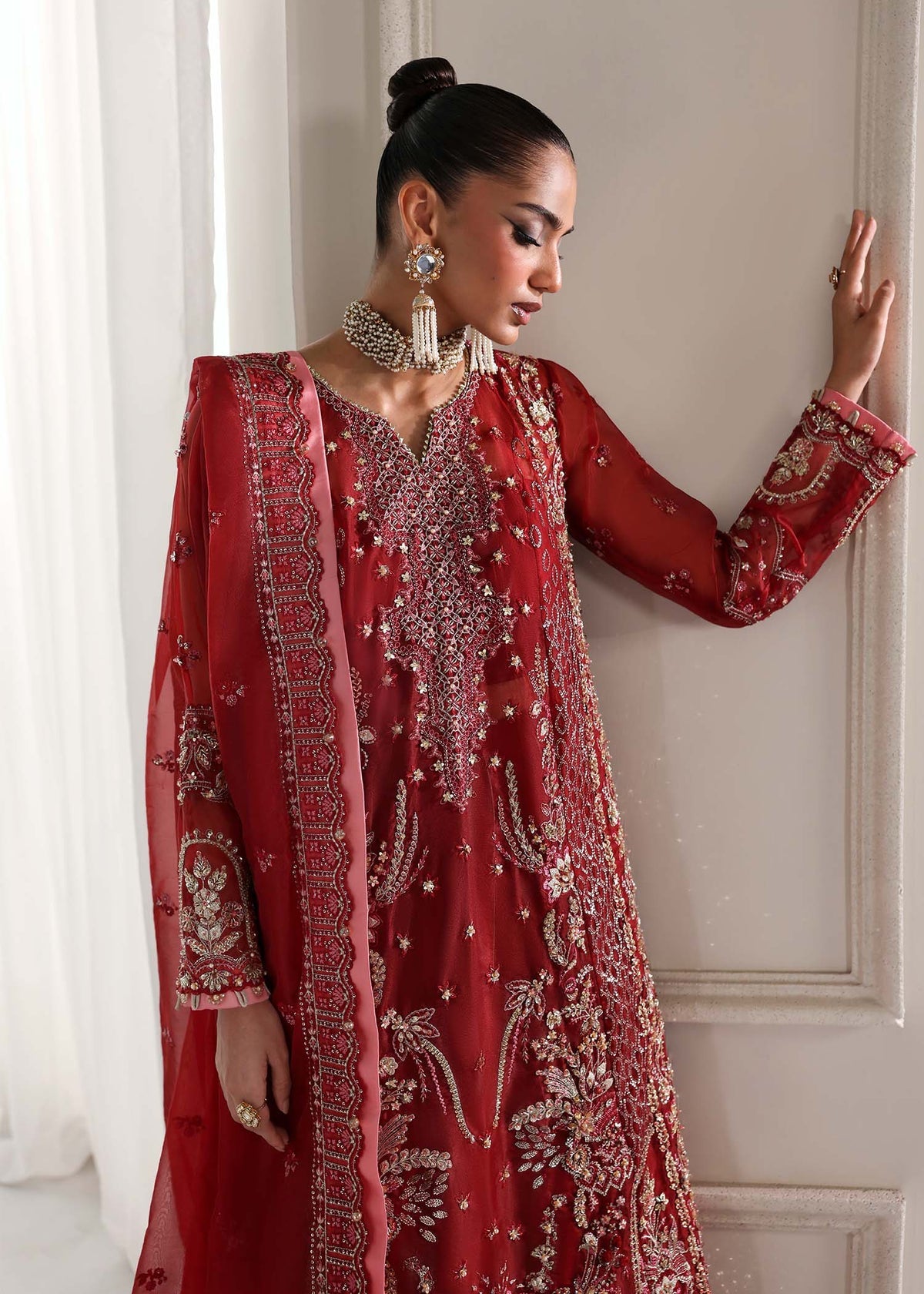 Livia red shirt suit, reference outfit photograph 2 — Made by Mairaz reproduction