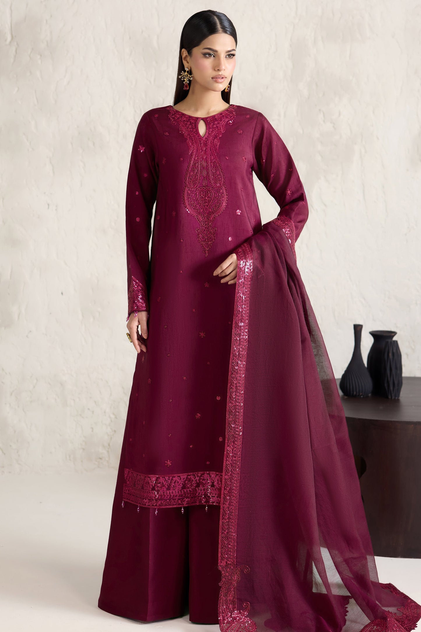 Farasha Fuchsia Glow Style — Mairaz Three-Piece Suit
