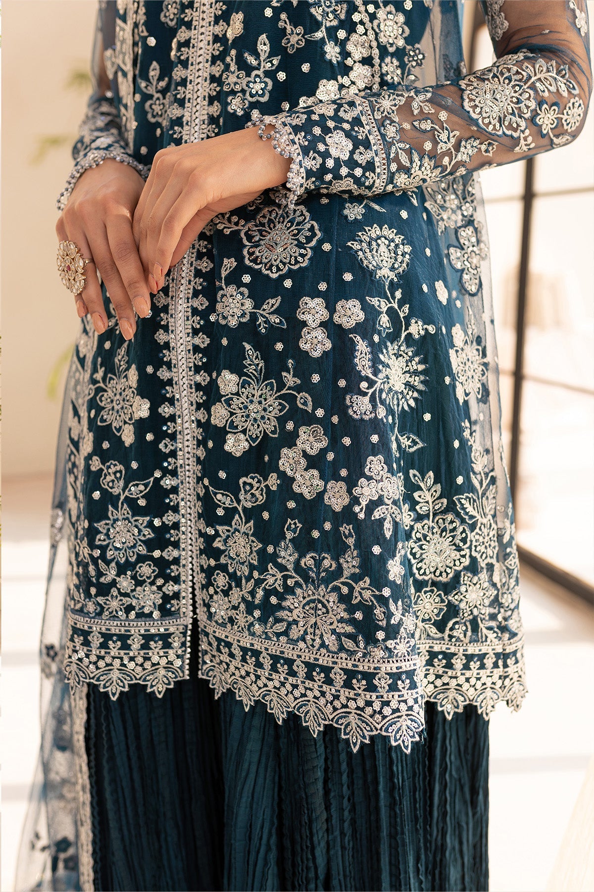 Farasha Teal Drizzle Style — Mairaz Teal Three-Piece Suit