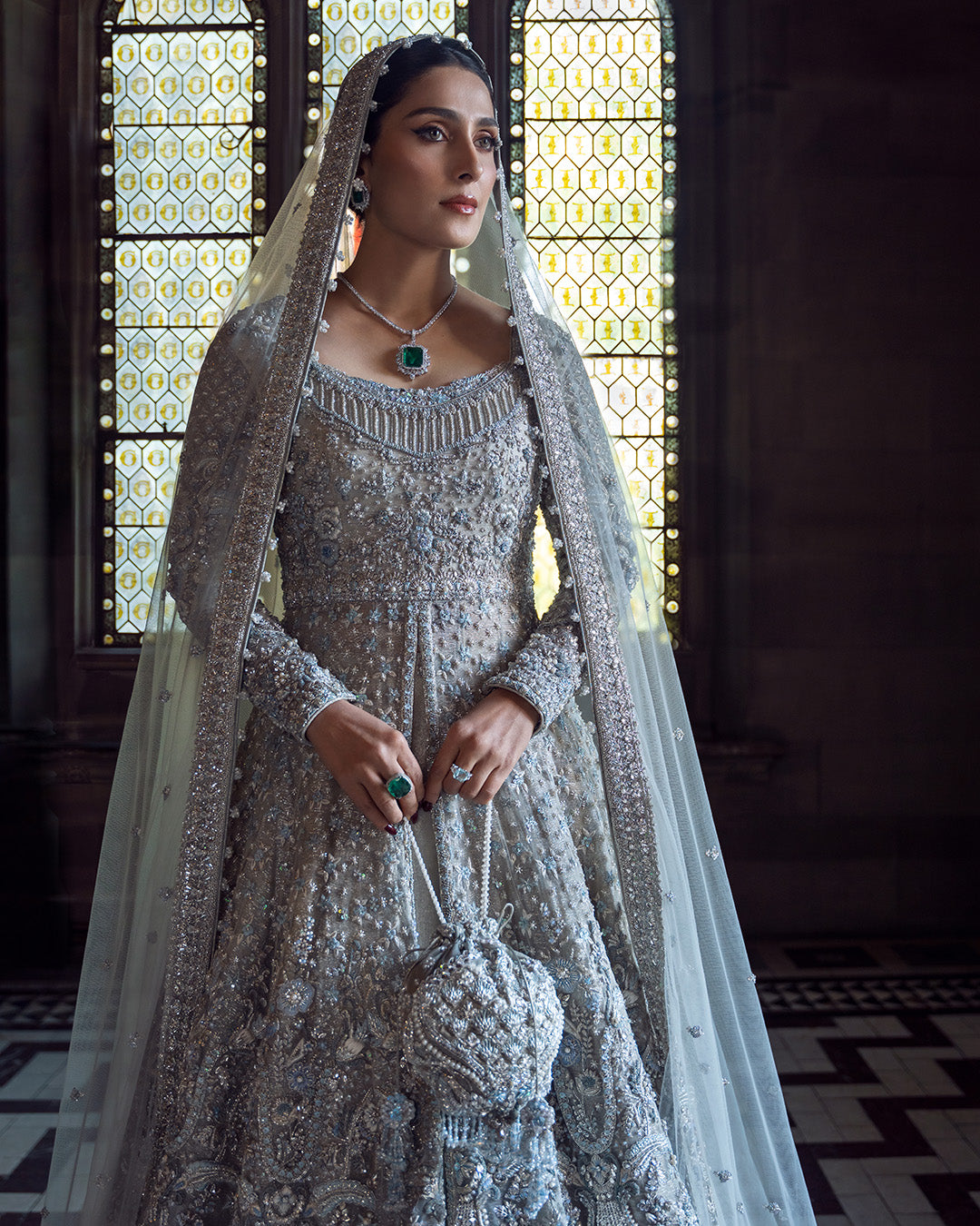 Faiza Saqlain Ayana Style — Mairaz Ice Blue Lehenga